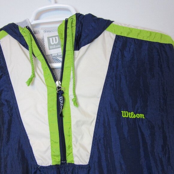 Wilson Jacket 1/4 Zip Navy Blue Windbreaker 90s Color Block Retro Sporty Large - Picture 4 of 7